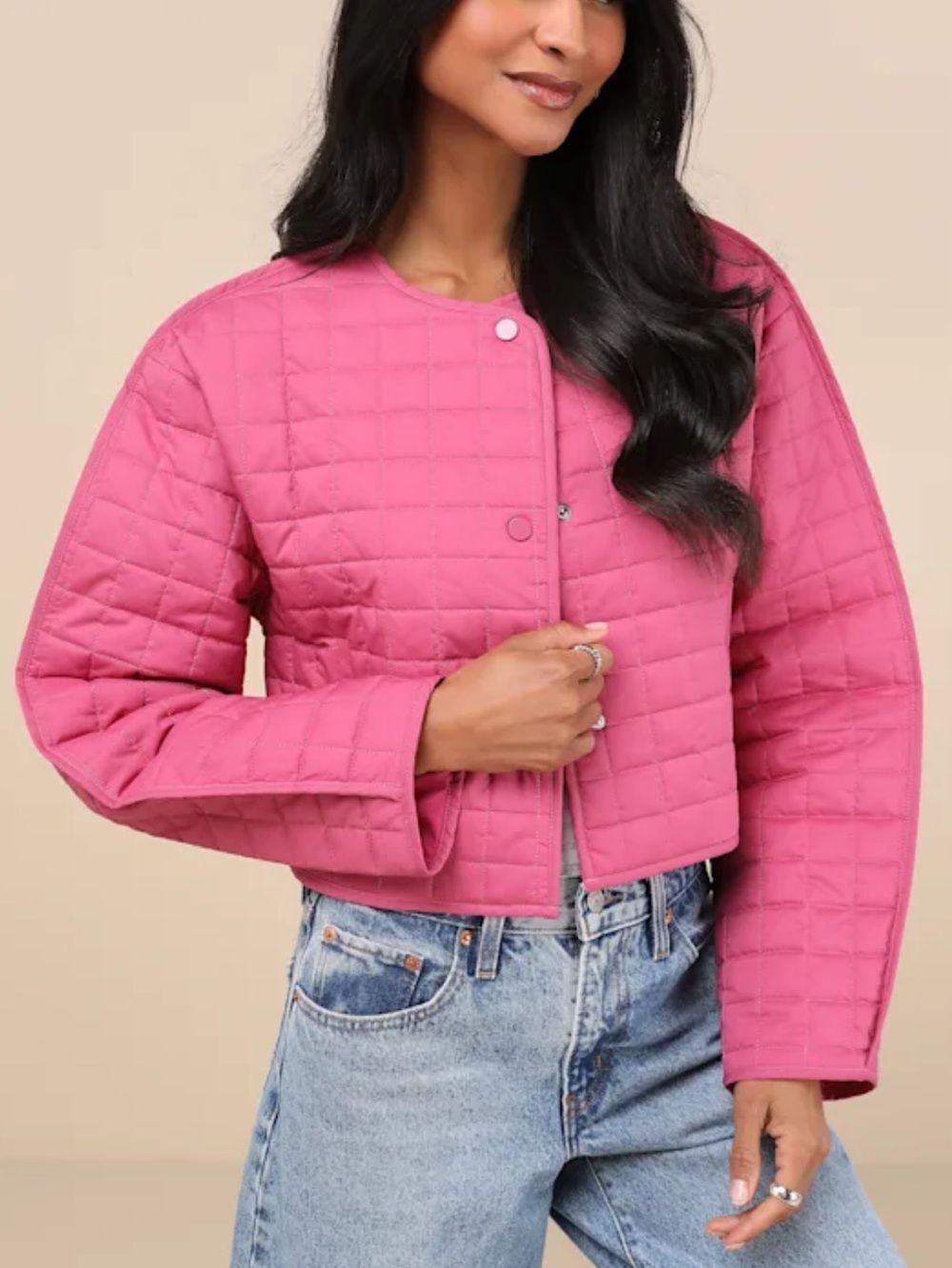 Lulus Denny Hot Pink Quilted Cropped Jacket